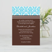 Invitation Mariage damassé Brown et Turquoise (Debout devant)