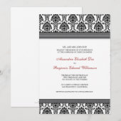 Invitation Mariage damassé classique (rubans gris) (Devant / Derrière)