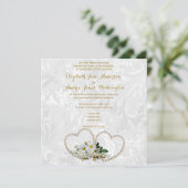 Invitation Mariage Damassé Cœurs et Fleurs de Perle (Debout devant)