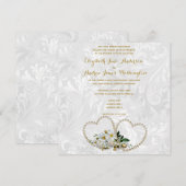 Invitation Mariage Damassé Cœurs et Fleurs de Perle (Devant / Derrière)