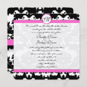 Invitation Mariage damassé de finition rose floral noir et bl (Devant / Derrière)