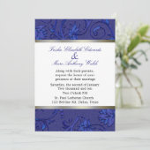 Invitation Mariage damassé de fleurs bleues (Debout devant)