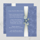 Invitation Mariage damassé de luxe Blue Flower (Devant / Derrière)
