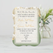 Invitation mariage damassé de luxe irlandaise verte et or (Debout devant)