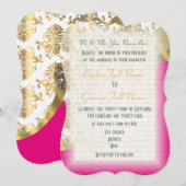 Invitation mariage damassé de luxe rose et or (Devant / Derrière)