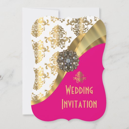 Invitation mariage damassé de luxe rose et or (Dos)
