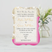Invitation mariage damassé de luxe rose et or (Debout devant)