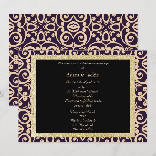 Invitation Mariage damassé ÉLÉGANT (Devant / Derrière)