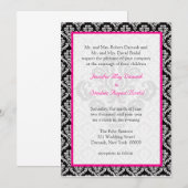 Invitation Mariage damassé Elégant Modèle noir rose blanc (Devant / Derrière)
