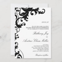 Invitation Mariage damassé Elegant noir et blanc
