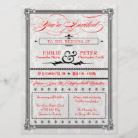 Invitation Mariage damassé en métal rouge, noir et
