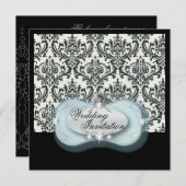 Invitation mariage damassé en noir et blanc (Devant / Derrière)