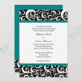 Invitation Mariage damassé en noir et blanc avec T (Devant / Derrière)