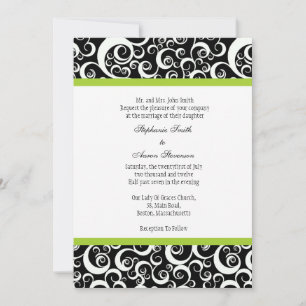 Invitation Mariage damassé en noir et blanc avec v