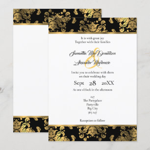 Invitation Mariage damassé en or et noir