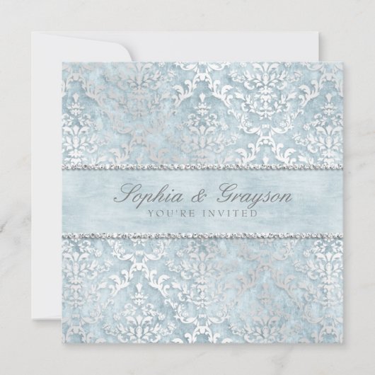 Invitation Mariage damassé en poudre Blue Glimmer (Devant)
