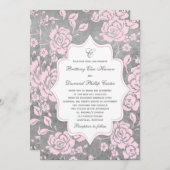 Invitation Mariage damassé Floral Blanc Gris Rose (Devant / Derrière)