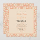 Invitation Mariage damassé floral de corail ou de pêche et (Devant / Derrière)