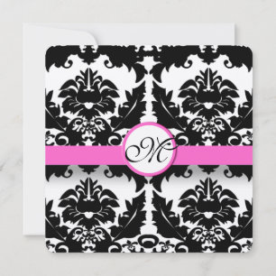 Invitation Mariage damassé floral noir et blanc avec garnitur