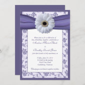 Invitation Mariage damassé Florale Blanche et Viol (Devant / Derrière)