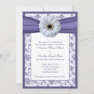 Invitation Mariage damassé Florale Blanche et Viol