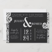 Invitation Mariage damassé florale moderne noir et blanc (Devant)