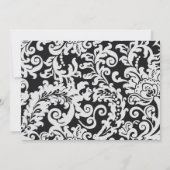 Invitation Mariage damassé florale moderne noir et blanc RSVP (Dos)