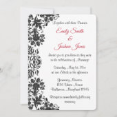 Invitation Mariage damassé florale noire et blanche (Devant)