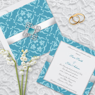 Invitation Mariage damassé Florale Turquoise