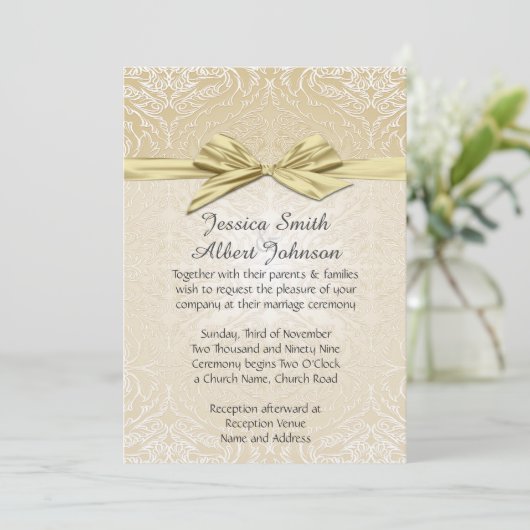Invitation Mariage damassé Gold Sparkle (Debout devant)