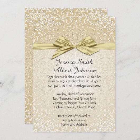 Invitation Mariage damassé Gold Sparkle (Devant / Derrière)