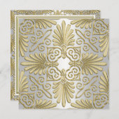 Invitation Mariage damassé Gold White Art Déco (Devant / Derrière)
