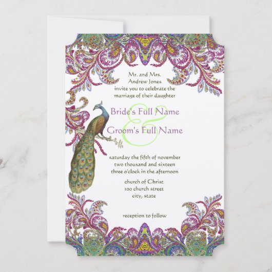 Invitation Mariage damassé Green et Raspberry (Devant)