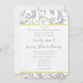 Invitation Mariage damassé gris clair et jaune Iri (Devant)