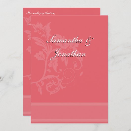 Invitation Mariage damassé - Honeysuckle Pink (Devant / Derrière)