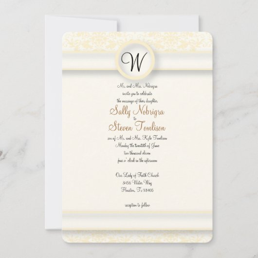 Invitation Mariage damassé jaune (Devant)