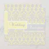 Invitation Mariage damassé jaune, blanc et gris (Devant / Derrière)