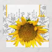 Invitation Mariage damassé jaune et gris (Devant / Derrière)