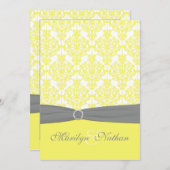 Invitation Mariage damassé jaune et gris (Devant / Derrière)