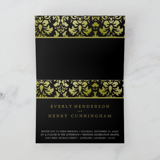 Invitation Mariage damassé jaune et noir (Intérieur)