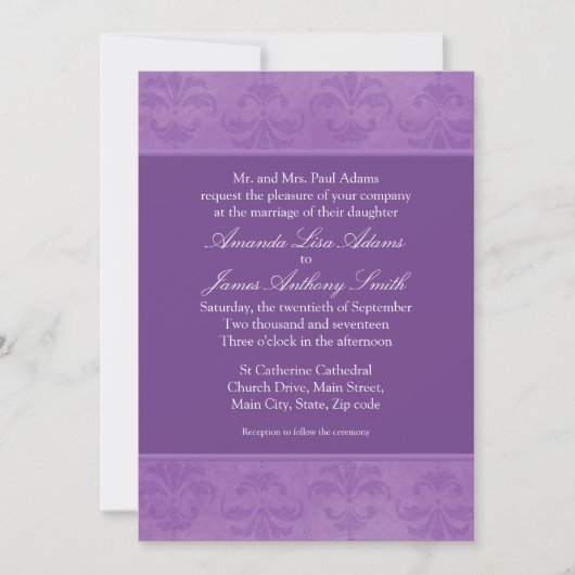 Invitation Mariage damassé lilas (Devant)