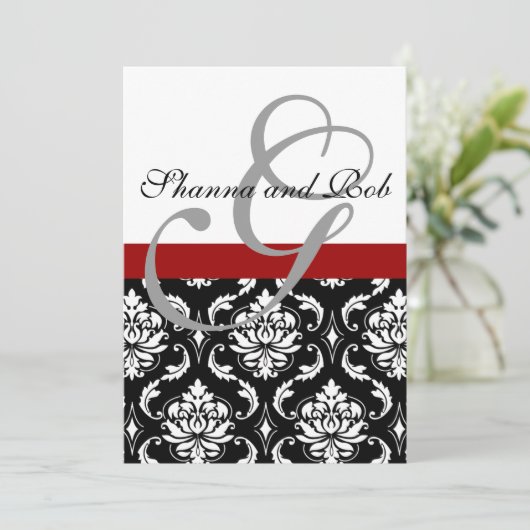 Invitation Mariage damassé Monogramme 5 x 7 pouces (Debout devant)
