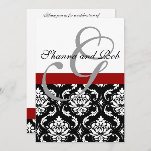 Invitation Mariage damassé Monogramme 5 x 7 pouces (Devant / Derrière)