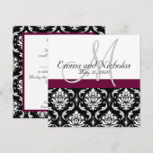 Invitation Mariage damassé Monogramme de vin (Devant / Derrière)