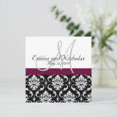 Invitation Mariage damassé Monogramme de vin (Debout devant)
