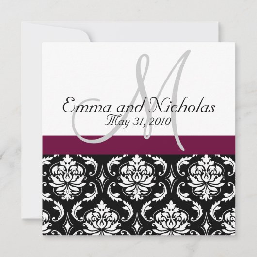 Invitation Mariage damassé Monogramme de vin (Devant)