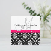 Invitation Mariage damassé Monogramme Hot PInk (Debout devant)