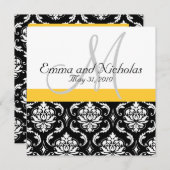 Invitation Mariage damassé Monogramme Jaune (Devant / Derrière)