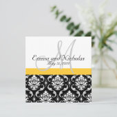 Invitation Mariage damassé Monogramme Jaune (Debout devant)