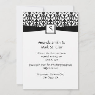 Invitation Mariage Damassé Monogramme Noir et Blanc Après la 